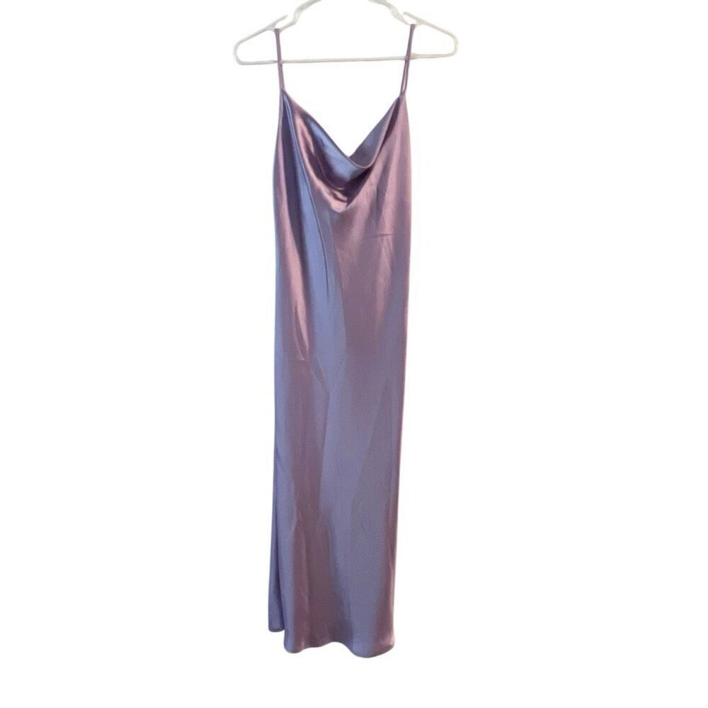 Whyte Valentyne Women's Purple Satin Cowl Neck Sleeveless Slip Dress Size 8 NWT